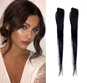 Boxo Set Of 2 Pcs Clip In Human Hair Side Cover Up Patches Hairs Extension Seamless Hair Extensions Clip In for Women and Girls (14 Inch Natural Black Brown)