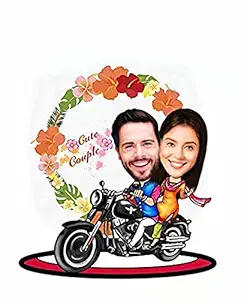 Grace Caricature Personalized Gifts for Couple on Bike (Wooden, 9inch x 6.5inch, Multicolour) CARI0071