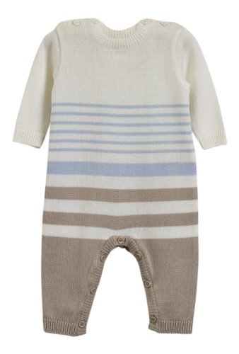 Natures Knits Stripe All In One Blue&Mink Striped 3-6months Organic Cotton Baby Suit by Natures Knits