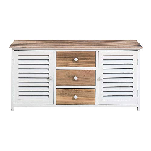 Rebecca Mobili Banco para Pasillo, Mueble Asiento en Blanco, marrón, Madera, Estilo Country, 2 Puertas, 2 cajones - Medidas: 44 x 89,5 x 34 cm (AxANxF) - Art. RE4184
