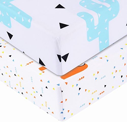 Final Home 2-Pack Pre-washed 100% Cotton Muslin Fitted Crib Sheet 130x70cm, (cactus&amp;horse)