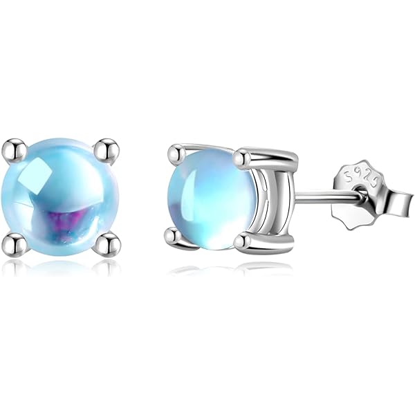 Finrezio Argent Sterling 925 Boucles D'oreilles Pour Femmes Ados Boucles D' Oreilles En Pierre De Lune Boucles D'oreilles Noires Turquoises Boucles D'oreilles Rondes En Pierres Précieuses