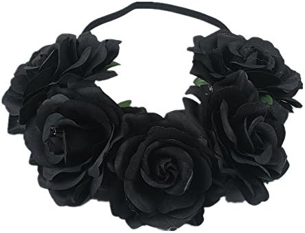 Free Rose White Flower Crown Headbands Women Fake Purple Red Flower Girl Headband Flowers for Women ,Girls (Black)