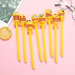 Kartsasta 0.5MM Plastic Cute Attractive Smiley Emoji Bouncing Doll Gel Pen Spring Shaking Head Writing Pen for Kids, Birthday Return Gift (Set of 6) - Multicolor