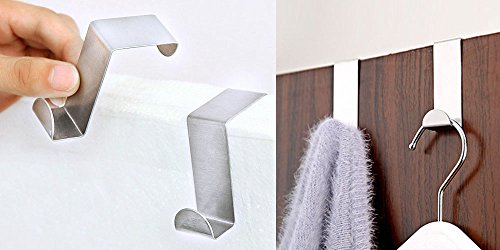 Pazzi 8-stück über Tür Haken Aufhänger aus Metall Edelstahl (4,5cm passt dick Schlafzimmer Badezimmer Tür, 2cm passt Schublade Schrank Kabinett Tür) für Kleidung Mantel Handtuch Tasche Hut Bademantel - 4