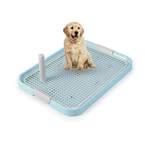 UMIWE Dog Potty, Pet Puppy Potty Training Toilet Dog Indoor Mesh Potty Toilet Regular Clean Protect Floor Litter Tray Pan Training Pad Holder - Keep Paws Dry & Floor Clean (Blue - 19X 14 Inch)