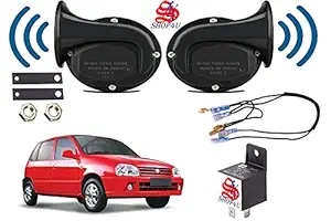 SHOP4U Square Shape Car Windtone Horn with Raley and Wire for Maruti Suzuki Zen (Set of 2 Horn with Relay and Wire, Black)