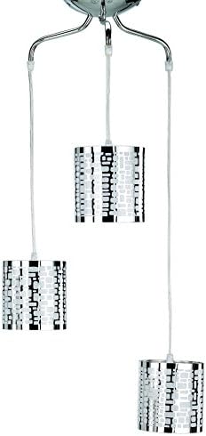 ONLI- Pendant, ceiling light Rayan 3 lights chrome metal cap style E14. polished chrome metal lampshade. Indoor lighting for living room, dining room, kitchen. Modern style Italian design. diameter 35cm - height 100cm