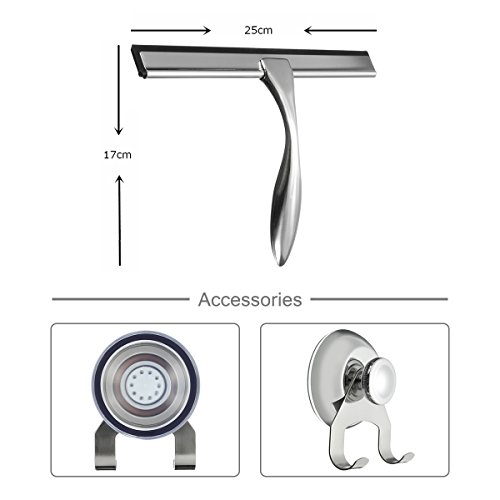 Baban Edelstahl Duschabzieher Scheibenwischer Glasfenster Squeegee mit Saugnapf für Auto Fliesen Spiegel Duschtüren und Fenster - 5