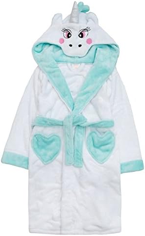 Girls Unicorn Robe With Hood &amp; 3D Sparkly Wings Aqua (3-4)