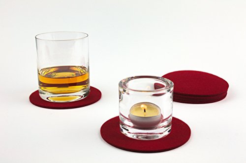 Glasuntersetzer 6er Set formschön und robust für Gläser, 100% Merinowollfilz rund 10cm stilvolle Filz Getränkeuntersetzer in rot weitere Farbe wählbar (rot) - 5