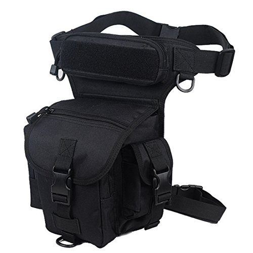 Bolso riñonera con correa para la pierna de estilo militar, Cordura Utility 1000D, ideal para actividades al aire libre, pesca, negro