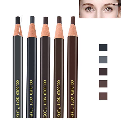 Pinkiou Ensemble de crayons à sourcils, marron, brun foncé, marron clair, noir, gris, stylos imperméables Peel-off (lot de 5)