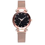 YEARNLY Damen Uhren Minimalistisch Rose Gold Damenuhr mit Edelstahl Mesh Armband Mode Kleid Elegant Luxus Beiläufig Quarzuhr für Frau Lady Teenager Mädchen