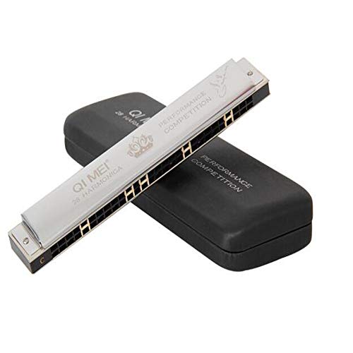 Preisvergleich Produktbild KUQIQI Mundharmonika, 28-Loch Tremolo Mundharmonika, Professional Playing Harmonica C, (silber / Brillenetui) Geeignet für Anfänger, Fortgeschrittene, Performan (Color : Silver)
