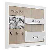 Edler Wandorganizer – Memoboard mit Fotorahmen, Schlüsselbrett und Holztaschen, 39x47x5cm, Holz Memotafel Flur Diele Dekoration – Weiß/Natur - 3
