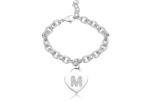 SILO BIJOUX Bracciale con lettera iniziale donna con STRASS in acciaio con lettera NOME - charm cuore e cristalli argento - alfabeto - misura regolabile, nascita, anniversario,idea CONFEZIONE REGALO INCLUSA