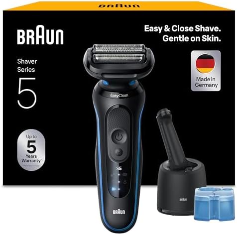 Braun Serie 5 Rasoio Elettrico Barba, Wet&Dry, Regolabarba Uomo, Rasoio Barba, 50 Min di Utilizzo, Stazione Smartcare 4in1, Senza Fili, 100% Impermeabile, Regolabarba Braun, 52-B7000cc, Blu
