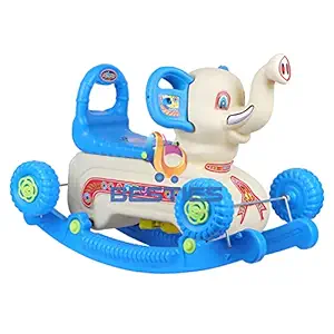 Besties Musical Baby 2 in 1 Appu Elephant King Rider n Rocker for Kids 1-5 Years Birthday Gift for Kids/Boys/Girls (Ivory & Blue)