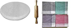 SAMEER SALES Marble Rolling Board/Marble Chakla and Wooden Belan/4 Roti Kapda/Marble Roti Maker - 9 Inch (White)