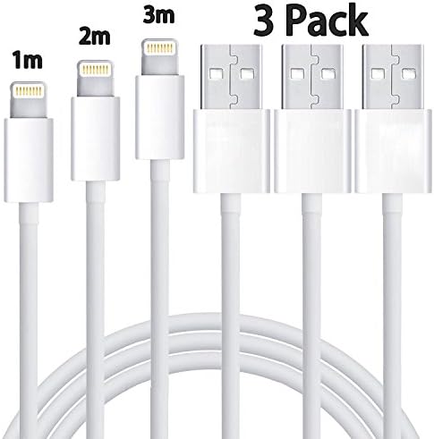 [3 pack] iPhone Cable H quadratic Lightning Charger Cable - Lifetime Warranty Series - for iPhone 8 iPhone X iPhone 6S Plus 6 Plus 7 Plus 5 5S 5C SE, iPad Pro Air, iPad Mini 2 3 4, iPod (1M 2M 3M / White)