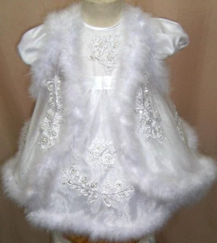 Stunning Baby Girls Maribou trim Christening Gown (6-12months)