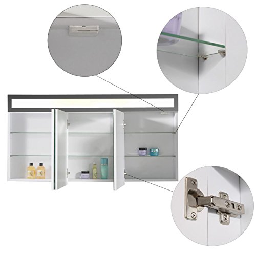 Eurosan Paris, P120, 3-türiger Spiegelschrank, Superflache, Integrierte LED-Frontbeleuchtung, Breite 120 cm, Weiß - 3