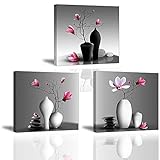 3X Orchidée Impression sur Toile Tableau Elegant Arbre dans la Vase à Fleurs Piy Peinture Motif Modern Tableaux Home Déco Mural en Bois Prête à Poser Mur Art pour Chambre Hotel Salle Cadeau Noël