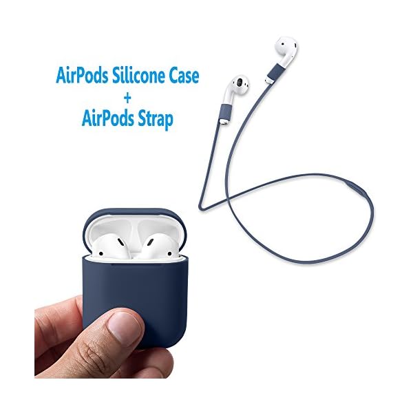Funda de piel de silicona FRTMA con correa deportiva para Apple AirPods, azul - Imagen 3