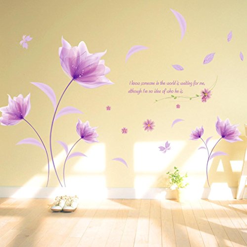 Saingace Wandaufkleber Wandtattoo Wandsticker,DIY lila Blumen Romantik Romantische Wärme TV Hintergrund Wand Dekoration abnehmbare Wandaufkleber - 3