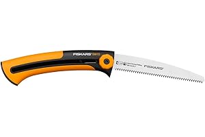 Fiskars Scie rétractable pour panneaux et planches de bois, Denture fine, Longueur de lame: 16 cm, Lame rétractable, Lame en acier inoxydable, Noir/Orange, Xtract, SW72, 1000612