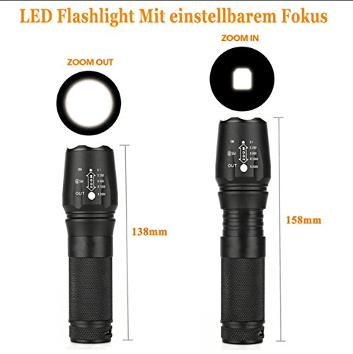 LED Zoombar 2500lm Superhelle Taschenlampe, GOCHANGE LED Handlampe, LED Camping Handlampe, LED Flashlight Mit einstellbarem Fokus / 5 Licht-Modi Wasserdicht Lampe für Outdoor Sportarten wie Camping, Wandern, Angeln - 3