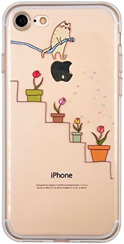 iPhone 7 Case, Offly Transparent Flexible Silicone TPU Protective Case, Creative Fantasy Pattern for Apple iPhone 7 - Watering Cat