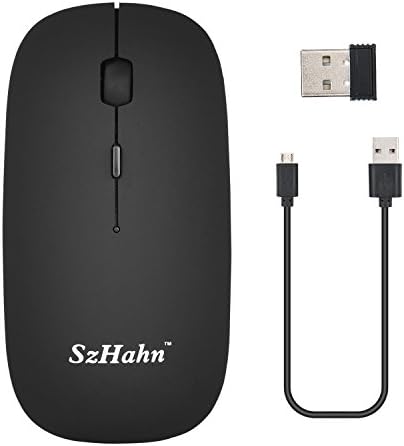 Wireless Mouse, SzHahn 2.4G Slim Mute Silent Click Rechargeable Wireless Mouse Mice with USB Receiver,3 Adjustable DPI Levels for Notebook, PC,MAC, Laptop, Computer, Macbook - Black