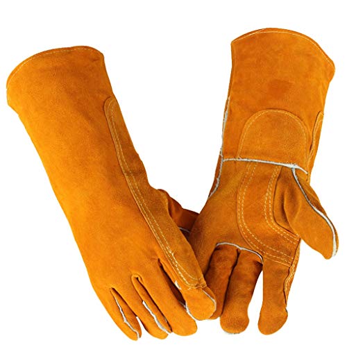 détail En cuir épais, bouche résistante aux températures élevées, paume du tigre et gants de soudage à friction, isolation durable (taille : 40cm)