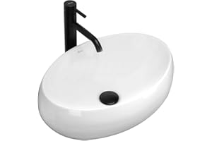 GTM Design Ceramic Wash Basin, Countertop Sink for Bathroom, Oval Sink, Design Sink in Modern Style, White, 48.5 x 34 x 14.5 cm