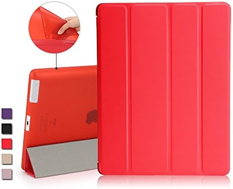 iPad 2 Case, iPad 3 Case, iPad 4 Case, iMucc Smart Case Cover + Matte Shell Soft TPU Back For Apple iPad 2/3/4 Built-in Magnet Stand with Smart Cover Auto Wake/Sleep (Red)