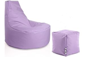 ‎PATCH HOME PATCH HOME Gamer Sessel inkl. Würfel Bean Bag Set Ø75cm, 30cm Sitzhöhe, 80cm Höhe + 35x35cm Würfel Flieder