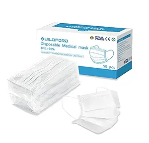 Hoteon Urevo Mask-3Ply Disposable Face Masks Pack With Built-In Nose Pin, Bacterial Filtration (White, Pack Of 50)