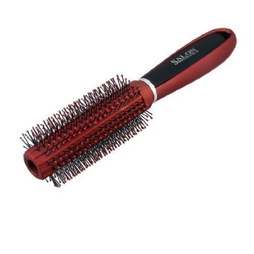 Red Black Plastic Nonslip Handle Round Brush Wavy Curly Hair Comb 9" Long