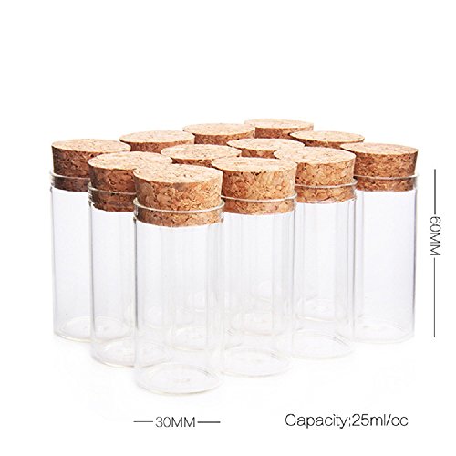 50 Pcs 25ml Transparent Glass Jars Bottles Vials with Cork, PLECUPE Empty Glass Bottles Vials Jars for Scents, Oils, Spices, Wedding, Jewelry, Message, Party Favors, Style#14