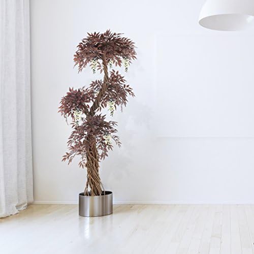 Quality Artificial Japanese Fruticosa Tree (Choose Colour Options: Green/Red/With Flowers) Replica Indoor Outdoor Office Topiary Tree Plant - 165cm Tall (Red with Flowers)