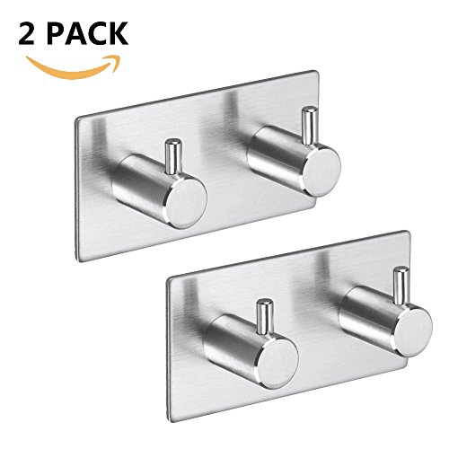 3M Selbstklebende haken, 304 Edelstahl selbstklebend Klebstoff Kleiderhaken Handtuchhaken Lasthaken für Bad und Küche (2 Stück 9 x 4,5 x 3cm)