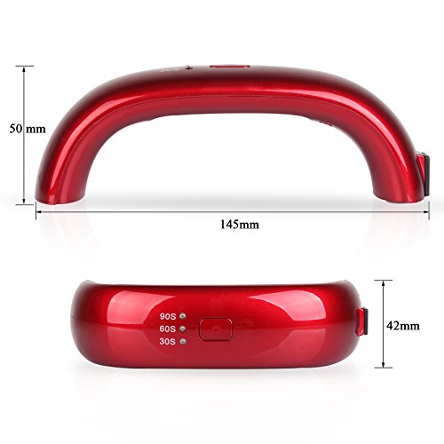 Roleadro 9w Mini LED Nagel Lampe UV Nail Trockner für uñas de gel Led Nagellack，Led Nail Gel lampe mit 30s/60s/90s Timer(Rot) - 3