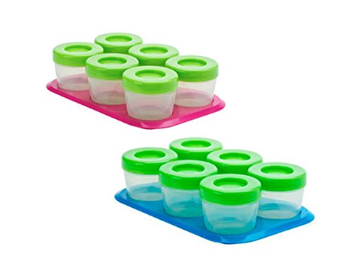 New! Baby 6 x 85ml Weaning baby Food Tubs with Tray Free BPA (Pink)