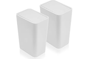 Accmuzzy 2pcs 9L Slim Dog Proof Bathroom Bin with Lid, White Plastic Rectangular Trash Can for Indoor Spaces, 15.7 cm x 22.2 cm x 33.3 cm, 9.1L Capacity