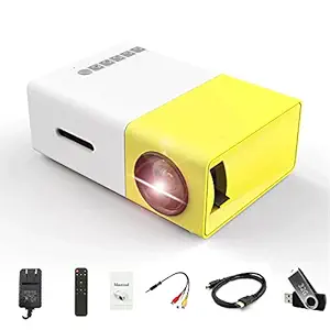 Mini Projector, YG300 Plus Portable Projector with 32G USB Flash Driver and HD Cable Remote Control , Small Outdoor Movie Projector for Cartoon, Kids Gift,, LED Pico Video Projector for Home Theater