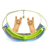 Fanlary Cat Hammock Bed, Sleeping Cradle Bed with Bell Ball Toys Rocker PP Resin Linen Canvas Swing Bed Suspended Bed for Cats Small Dogs