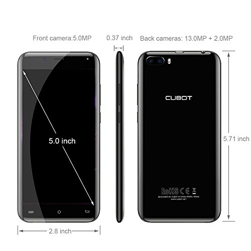 CUBOT Magic Smartphone 4G LTE Ohne Vertrag mit 5,0-Zoll-IPS-Bildschirm, Dual RÃ¼ckkamera, Dual SIM Standby, Android 7.0,3GB RAM + 16 GB ROM, Bluetooth 4.0 / GPS / WiFi (Schwarz)