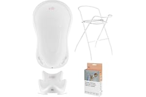 Hylat Baby 4 pezzi: Vaschetta da bagno con supporto, sedile per il bagno e scarico - Friends Bianca Certificato TÜV Rheinland - soluzione Ideale per meravigliose esperienze di bagno - Collezione Lite